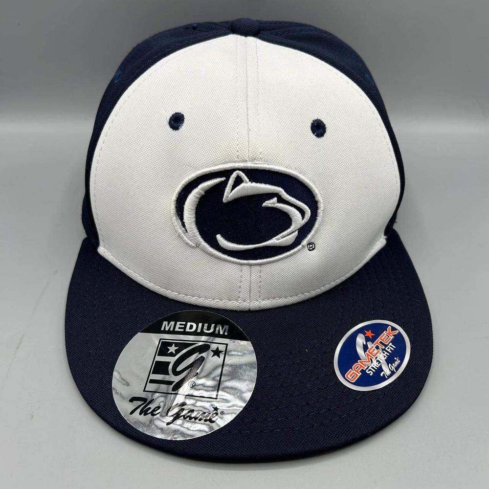 Penn State Nittany Lions NCAA Hat Men Medium White Navy The Game Fitted Cap New